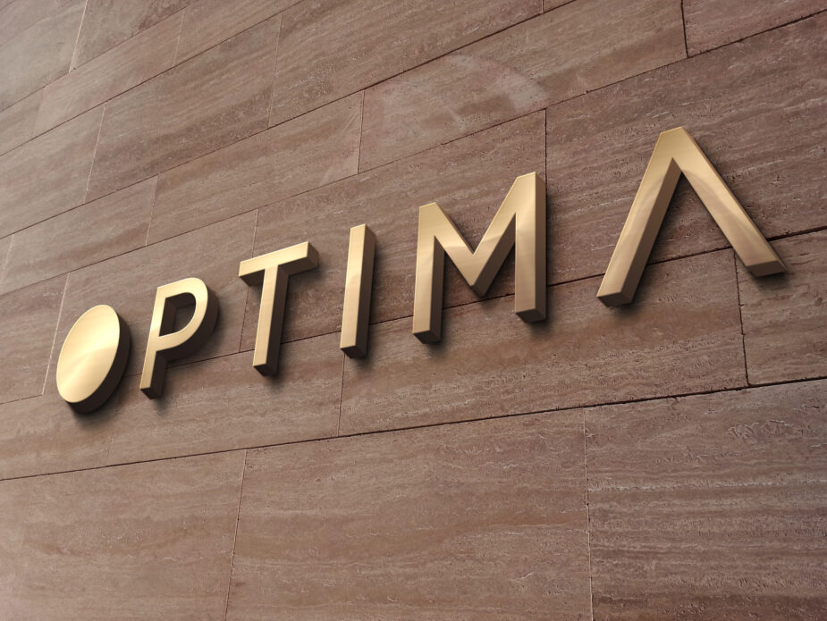 Optima. Muestra Logotipo en Pared